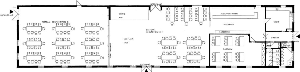 Hallenplan der Schützenhalle Tespe - Vermietung 30-600 m² für private und gewerbliche Veranstaltungen